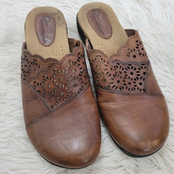 Earth Origins Edie Womens Sz 8 Heeled Clogs Light Brown Leather 2 Inch Heel - Picture 1 of 5